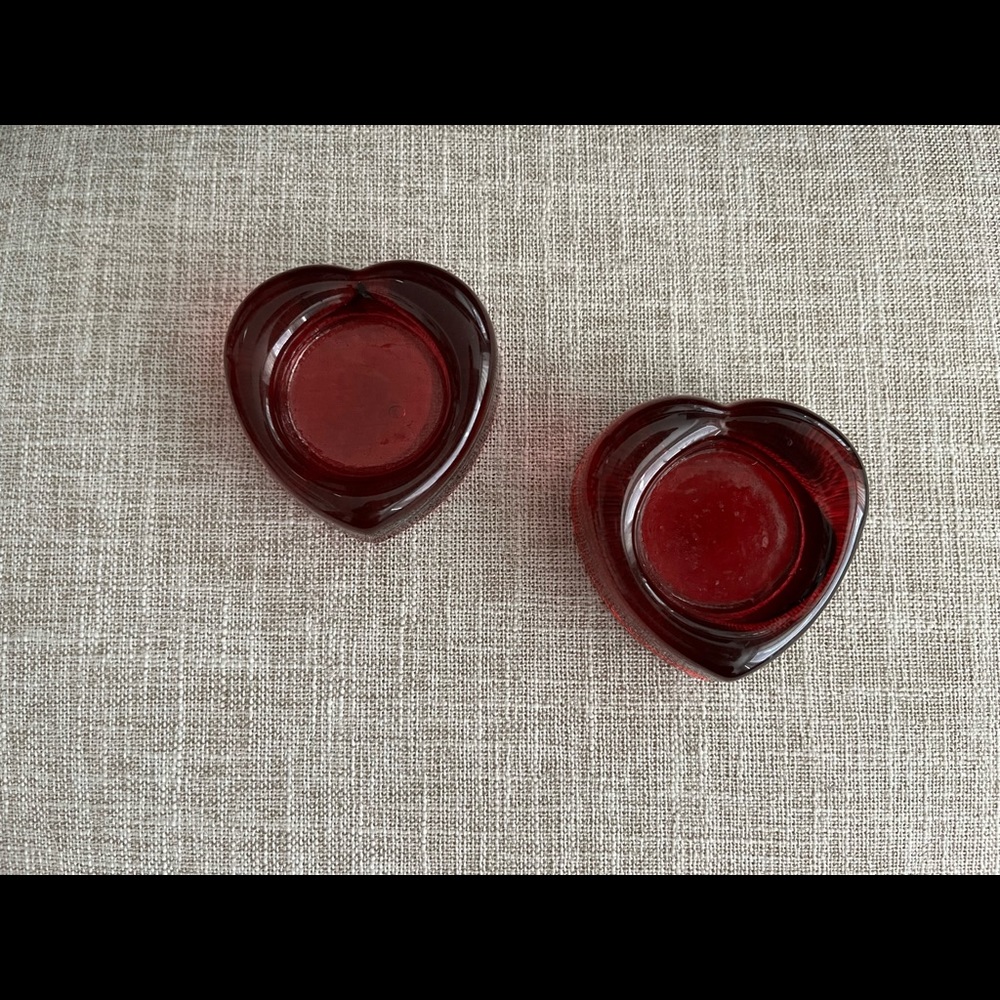 Set of Heart Shaped Glass Tea Light Holders